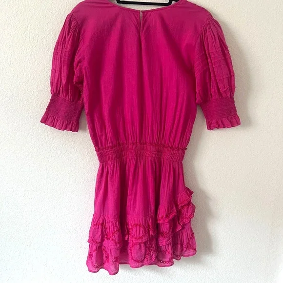 Karina Grimaldi Sz XS Carol Pink Mini Dress Eyelet Puff Sleeves 100% Cotton Boho - Picture 4 of 12